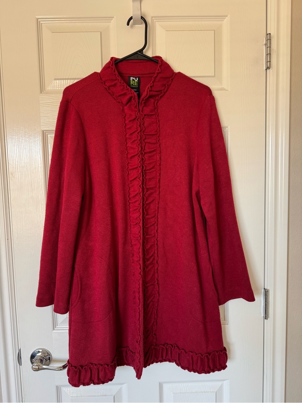 Pure Essence Red Ruffle Trim Cardigan Women’s Size Large
